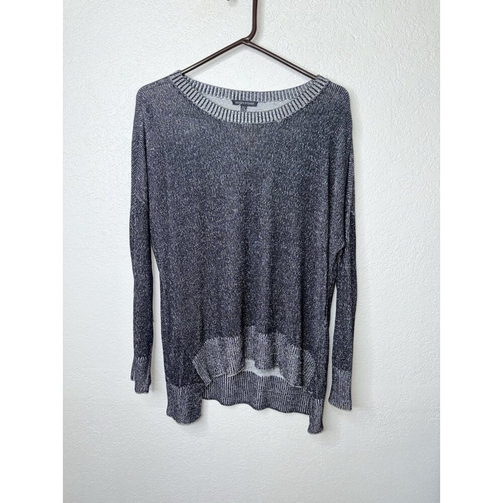Eileen Fisher Black & White Peruvian Organic Cotton Silk Sweater Medium $268 I